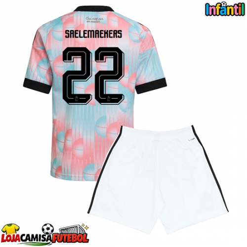 Camisa de Futebol Bélgica Alexis Saelemaekers #22 Equipamento Secundário Infantil Mundo 2026 Manga Curta (+ Calças curtas)